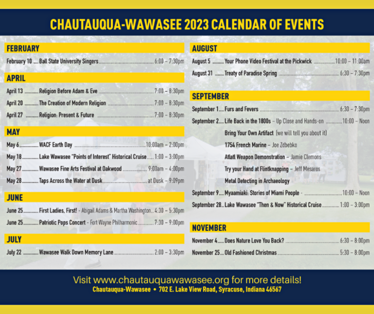 2023 CHQW Program Schedule - Chautauqua Wawasee